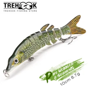 Amostra TREHOOK Swimbait Articulado Pike ABS 10 cm 8,7 g