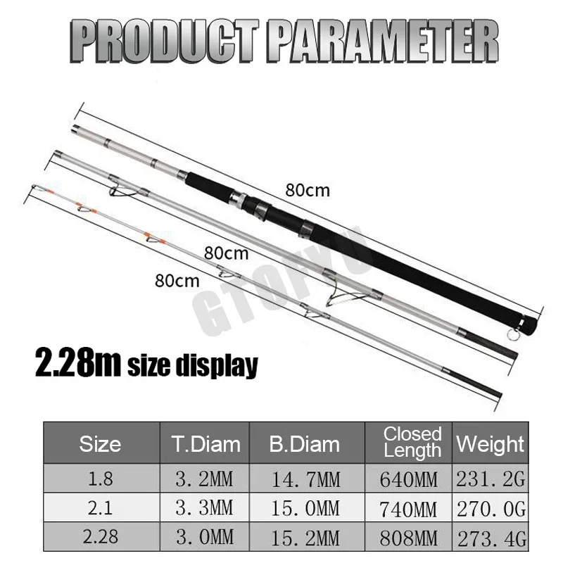 Cana Jigging Trolling GTOFYU Super Rígida 1.8M–2.28M 20kg 3 Secções em Carbono - Image 5