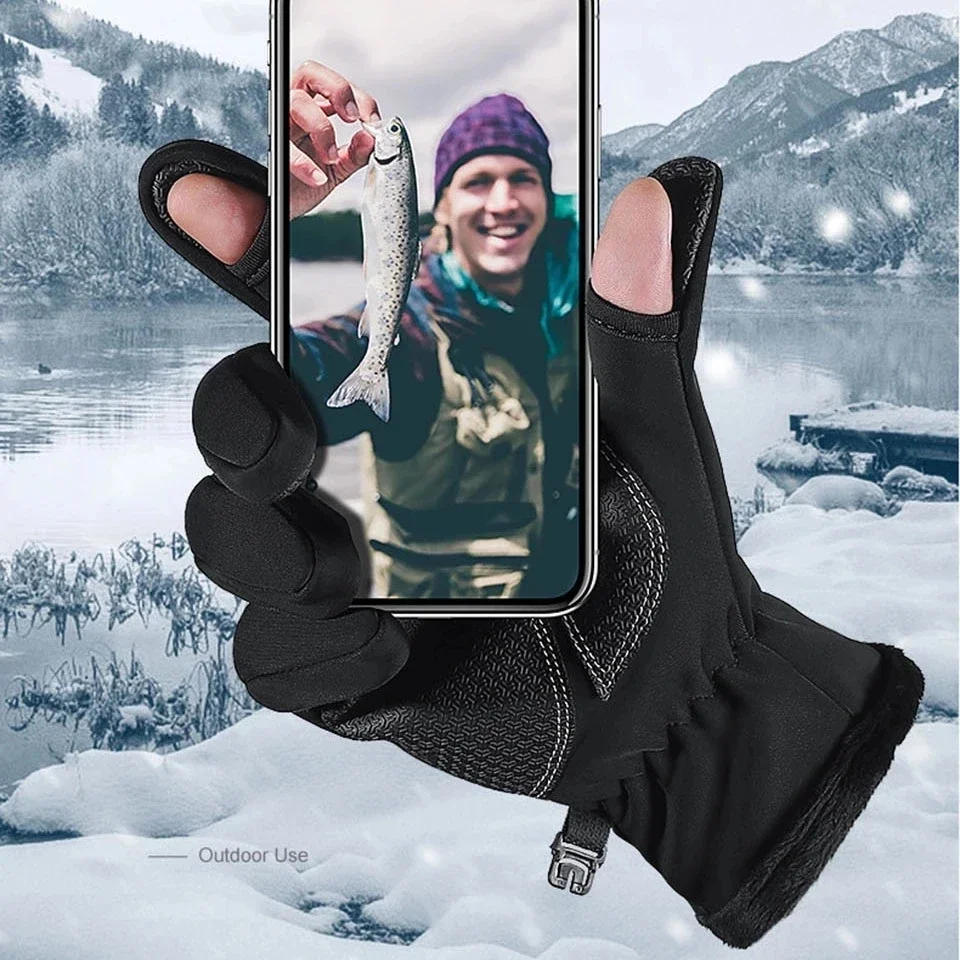 Luvas Impermeáveis de Inverno com Dedo Rebatível e Forro Térmico para Pesca - Image 4